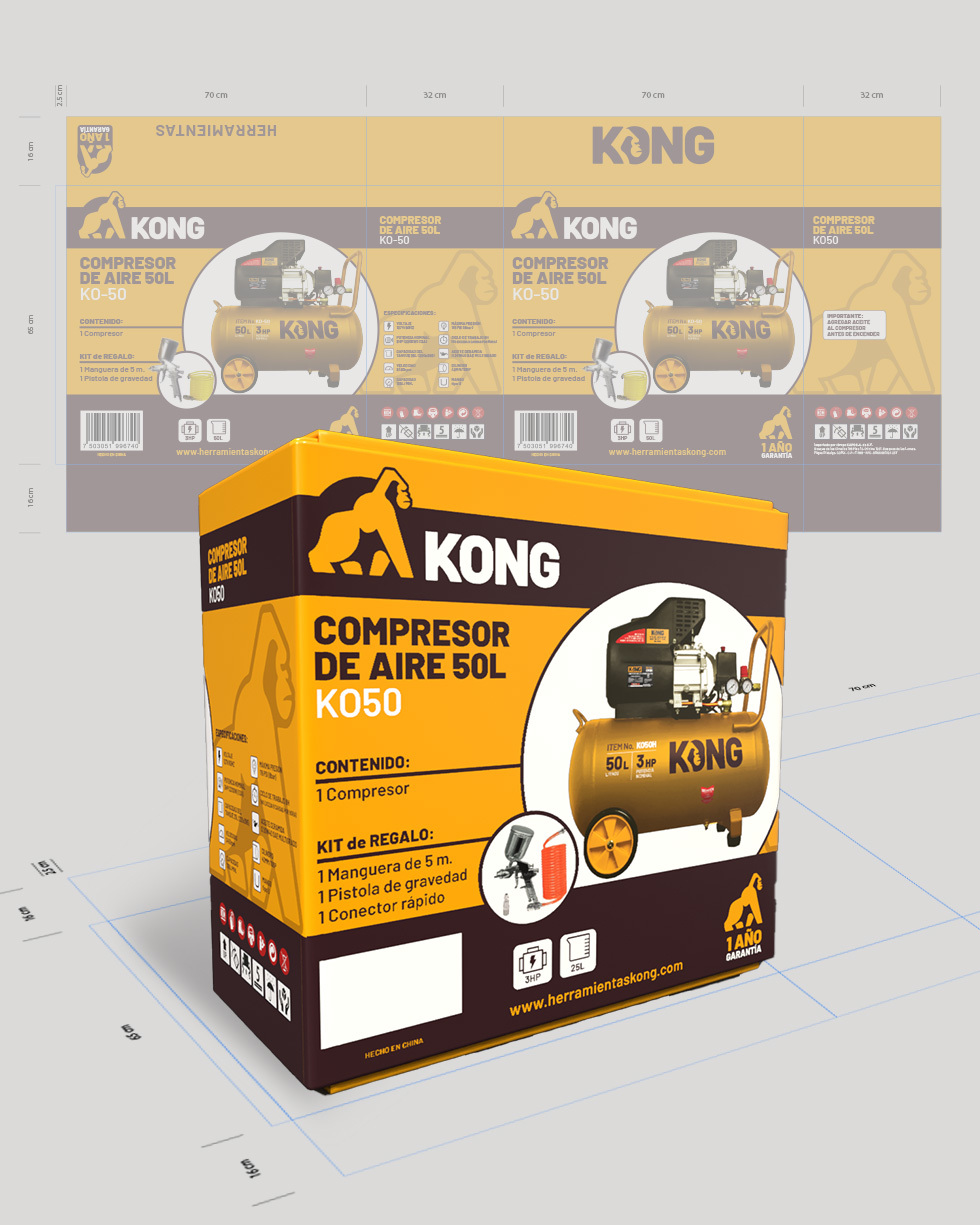 Creación de marca, identidad y línea de packs de Herramientas Kong
